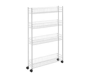 Metaltex Fino 4-Tier Extra-Slim Trolley with Wheels - Multipurpose Storage Cart for Small Spaces in The Home Including Kitchen, Bathroom, Office and Laundry - White, 58 X 16 X 95 Centimetres