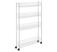 Metaltex Fino 4-Tier Extra-Slim Trolley with Wheels - Multipurpose Storage Cart for Small Spaces in The Home Including Kitchen, Bathroom, Office and Laundry - White, 58 X 16 X 95 Centimetres