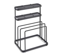 Metaltex Knife & Cutting Board Organiser -Knife Rack and Chopping Board Holder With Touch-Therm Finish for Rust & Scratch Resistance - Efficient & Space-Saving Storage Solution -Black, 16 x 12 x 22 cm