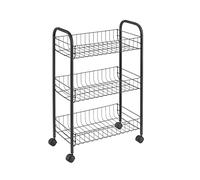 Metaltex Lugano 3-Tier Trolley with Wheels - Multipurpose Storage Cart for Home including Kitchen, Bathroom, Office and Garage - Touch-Therm Lava, 41 x 23 x 63 Centimetres, Black