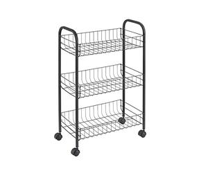 Metaltex Lugano 3-Tier Trolley with Wheels - Multipurpose Storage Cart for Home including Kitchen, Bathroom, Office and Garage - Touch-Therm Lava, 41 x 23 x 63 Centimetres, Black