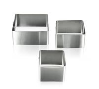 Metaltex Stainless Steel Square Cake Tin Square Mould for Cooking - Set of 3 in Sizes 6, 8, 10 cm diameters, 20.45.38