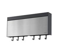 Metaltex - Tango Inox - Wall Mounted Kitchen Roll Holder, Foil & Cling Film Dispenser and Cutter with Utensil Hooks - Stainless Steel Organiser for Effortless Accessibility & Advanced Cutting