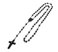 metaltree98 Rosary Gold Silver Black Rose Gold Tone Guadalupe Jesus Cross 28" Necklace HR 600, Brass, No Gemstone