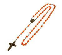 metaltree98 Rosary Orange Olive Green Purple Red 6 mm Bead/Black Guadalupe & Jesus Cross 28" Necklace HR 600, Metal, No Gemstone
