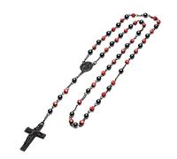 metaltree98 Rosary Red 6 mm Bead Gold and Black Tone Guadalupe & Jesus Cross 28" Necklace HR 600, Brass