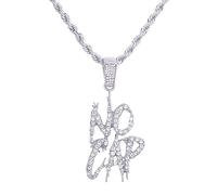 metaltree98 Silver Plated A - Z Iced Cubic Zirconia Initial Letter 20" Pendant Necklace, 20" Rope Chain, Metal, Zircon