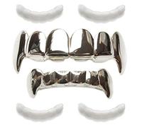 metaltree98 Vampire Grillz Set Fangs Silver Plated Top & Bottom Teeth Fang Dracula LS 020 S
