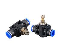 Metalwork Air Flow Control Valve with Push-to-Connect Fitting, In-Line Speed Controller, Straight Union, 10mm to 10mm, Tube OD x 3/8" OD (Pack of 2)