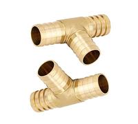 Metalwork Brass Hose Barb T Fitting 1" Barbed x 1" x 1" Tee Union 3-Way Mender Joiner Connector (Pack of 2)