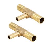 Metalwork Brass Reducing Hose Barb Splice T-Fitting, Reducer Tee Union Mender Joiner, 10mm Barb x 6mm Barb x 10mm Barb, 3/8" x 1/4" x 3/8" Hose ID (Pack of 2)