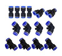 Metalwork Plastic 6mm OD Push To Connect Fittings Pneumatic Fittings Kit 2 Spliters+4 elbows+4 tee+4 Straight Union Ultimate Professional Set 14 Pack (6mm combo)