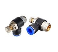 Metalwork Plastic & Brass Flow Control Valve, 90 Degree Male Elbow with Push to Connect Quick Connector, 6mm Pipe OD x 1/4" BSP Male Thread (Pack of 2)