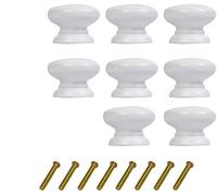 Metany 8PCS Round Wood Drawer Knob,Dresser Furniture Drawers 33mm Dia,White Cabinet Pulls Handles with Screws Hardware for Drawer Wardrobe Dresser