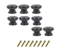 Metany 8PCS Wood Black Cabinet Wardrobe Door Drawer Knobs 35mm Dia Round Mushroom Shaped Dresser Cupboard Furniture Knobs Pulls Handles Hardware