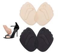 Metatarsal Pads, Ball of Foot Cushions, Anti-Slip Party Feet Insoles for High Heels, Forefoot Pads Self-Sticking Gel Insoles Insert for Women (2 Pairs- Skin/Black Color)