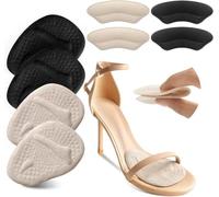 Metatarsal Pads, Ball of Foot Cushions, Heel Pads Inserts for Too Big Shoe, Reduce Foot Pain, No Slip Heel Grips Liners Shoe Pads for Loose Shoe, Blisters, Beige+Black, One Size