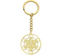 Metatron Cube Keyring Gold Stainless Steel Pendant Sacred Geometry Seals Archangel 7 Chakra Talisman Protection Amulet Powerful Gadget Accessories Backpack Gift Idea, gold, One size