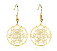Metatron's Cube Earrings For Women Girls Stainless Steel Sacred Geometry Flower Of Life Earrings Geometric Charm Hexagram Earrings Bohemian Style Jewelry (gold)