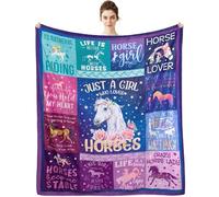 Metawu Horse Gifts for Women Horse Throw Blanket Horse Lover Gift, Just A Girl Who Loves Horse Stuff Funny Flannel Horse Throw Blanket for Couch Sofa Bed Chair Decor 50 x 60 inch