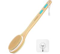 Metene Back Scrubber for Shower, Shower Brush for Exfoliating Skin and A Soft Scrub, Double-sided Body Brush Head for Wet or Dry Brushing, Long Wooden