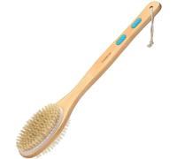 Metene Back Scrubber for Shower, Shower Brush for Exfoliating Skin and A Soft Scrub, Double-sided Body Brush Head for Wet or Dry Brushing, Long Wooden