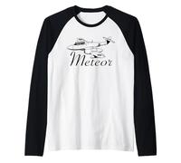 Meteor 1st British Jet Fighter Plane Flying Raglan Baseball Tee