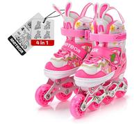 Meteor - 4in1 Roller Skates, Inline, Learning, Quad, and Ice Skates - 4Seasons Convertible Multipurpose - Size M - Colour Bunny for Kids - Big Wheels - ABEC 7 Bearings - Soft PU Wheels