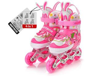 Meteor - 4in1 Roller Skates, Inline, Learning, Quad, and Ice Skates - 4Seasons Convertible Multipurpose - Size M - Colour Bunny for Kids - Big Wheels - ABEC 7 Bearings - Soft PU Wheels