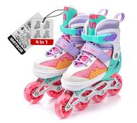 meteor Adjustable Shoe 4-in-1 Kids Skates - Beginner Quad, Inline & Ice Skating Set - Children’s Roller Boots - ABEC 7 - Big Wheels - Skates Carbon 4in1Girls - Kidsroller