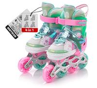 meteor Adjustable Shoe 4-in-1 Kids Skates - Beginner Quad, Inline & Ice Skating Set - Children’s Roller Boots - ABEC 7 - Big Wheels - Skates Carbon 4in1Girls - Kidsroller
