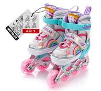 meteor Adjustable Shoe 4-in-1 Kids Skates - Beginner Quad, Inline & Ice Skating Set - Children’s Roller Boots - ABEC 7 - Big Wheels - Skates Carbon 4in1Girls - Kidsroller