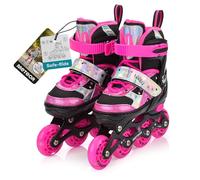 meteor Adjustable Shoe 4-in-1 Kids Skates - Beginner Quad, Inline & Ice Skating Set - Children’s Roller Boots - ABEC 7 - Big Wheels - Skates Carbon 4in1Girls - Kidsroller