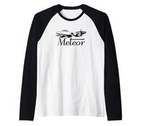 Meteor Classic 1950s British Jet Fighter Plane Flying Raglan Baseball Tee
