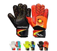 meteor DEFENCE goalkeeper gloves - Goalkeeping gloves Flat Cut with Finger Support, Strong Grip Foam, Breathable Inserts, Wrist Strap for football training - Size 8 - Black