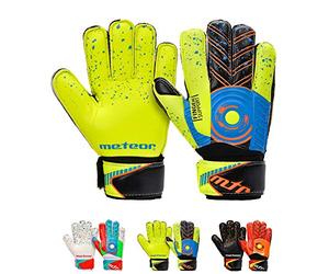 meteor DEFENCE goalkeeper gloves - Goalkeeping gloves Flat Cut with Finger Support, Strong Grip Foam, Breathable Inserts, Wrist Strap for football training - Size 6 - Yellow