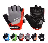 Meteor - Fingerless Cycling Gloves - Padded Breathable MTB Gloves for Bikes, Mountain Bike, Gym, Fitness - Shock-Absorbing Anti-Slip Grip, Lightweight - Men Women Kids - Red - Size L