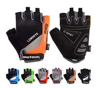 Meteor - Fingerless Cycling Gloves - Padded Breathable MTB Gloves for Bikes, Mountain Bike, Gym, Fitness - Shock-Absorbing Anti-Slip Grip, Lightweight - Men Women Kids - Orange - Size L