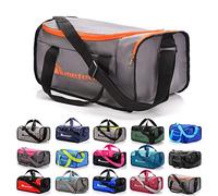 meteor Gym Bag Womens & Mens 20l - Lightweight Sports Holdall with Shoe Compartment & Shoulder Strap - Unisex Travel Duffel - Underseat Cabin Luggage for Weekend or Overnight Trip, Orange/Grey