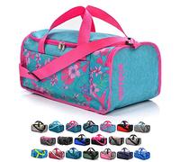 meteor Gym Bag Womens & Mens 20l - Lightweight Sports Holdall with Shoe Compartment & Shoulder Strap - Unisex Travel Duffel - Underseat Cabin Luggage for Weekend or Overnight Trip, Blue/Pink Flowers