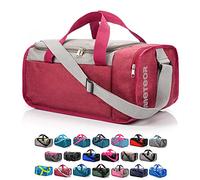meteor Gym Bag Womens & Mens 20l - Lightweight Sports Holdall with Shoe Compartment & Shoulder Strap - Unisex Travel Duffel - Underseat Cabin Luggage for Weekend or Overnight Trip, Red/Grey