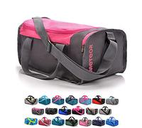 Sports Bag Gym Holdall Men Women Duffel Shoulder Fitness Bag Swimming Pool Bag Travel Holiday Strap Cabin Luggage Weekender Overnight Camping Small 20L Large 40L (Pink/Grey, 20 L)