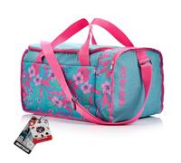 meteor Gym Bag Womens & Mens 40l - Lightweight Sports Holdall with Shoe Compartment & Shoulder Strap - Unisex Travel Duffel - Underseat Cabin Luggage for Weekend or Overnight Trip, Blue/Pink Flowers