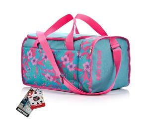 meteor Gym Bag Womens & Mens 40l - Lightweight Sports Holdall with Shoe Compartment & Shoulder Strap - Unisex Travel Duffel - Underseat Cabin Luggage for Weekend or Overnight Trip, Blue/Pink Flowers