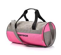 meteor Gym Duffel Cabin Holdall Bag - Lightweight Sports Luggage with Shoe Compartment, Shoulder Strap, Underseat Hand Size for Travel Workout Weekend Overnight (Grey/Pink, 25L)