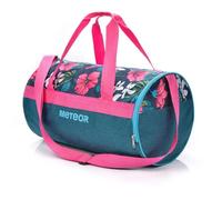 meteor Gym Duffel Cabin Holdall Bag - Lightweight Sports Luggage with Shoe Compartment, Shoulder Strap, Underseat Hand Size for Travel Workout Weekend Overnight (Pink/Blue Flowers, 25L)