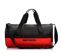 meteor Gym Duffel Cabin Holdall Bag - Lightweight Sports Luggage with Shoe Compartment, Shoulder Strap, Underseat Hand Size for Travel Workout Weekend Overnight (Red/Black, 25L)