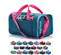 meteor Gym Duffel Cabin Holdall Bag - Lightweight Sports Luggage with Shoe Compartment, Shoulder Strap, Underseat Hand Size for Travel Workout Weekend Overnight (Pink/Blue Flowers, 40 L)
