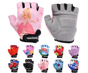 meteor Kids Cycling Gloves - Comfortable & Secure cycling gloves for children - Fingerless Bike Gloves - Shock-Absorbing Padding - Colourful, Breathable, Flexible - For Biking & Scooter Rides