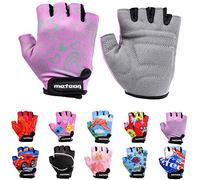 meteor Kid Cycling Gloves With Short Half Fingers Fastened Children Kid Child Bike Safety Accessories Hand Protect(M ~7-7,5cm 2.7-2.9inch, Flower)